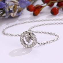 925 Sterling Silver Double Circle Snake Bone Chain Necklace, Pendant Necklace, Girlfriend Jewelry Gift, Wedding Necklace, Fashionable Exquisite Crystal Pendant Necklace, Elegant Gift - Silver - View 5