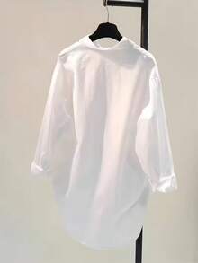 Áo sơ mi nữ màu trắng, chất liệu polyester không co giãn, cổ bẻ, dáng suông, tay áo có thể xắn lên, thích hợp mặc thường ngày vào mùa xuân. - trắng - Xem 2