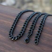 Black Cuban Link Chain Necklace For Men, Minimalist Stainless Steel Necklace, Basic Jewelry Gift For Father's Day - Black - View 2