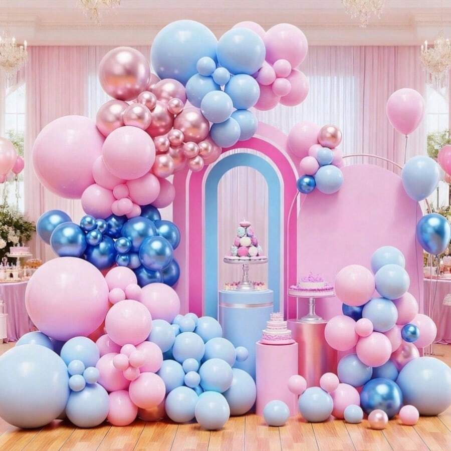 Party Supplies, 125 Sets Of Balloon Arches (5-Inch, 10-Inch, 18-Inch), In Blue, Pink, And Latex Balloons, Suitable For Weddings, Birthdays, Babyshowers, Gender Reveal Parties, Easter, Gift Party Decorations, And Family Room Decor. - View 1
