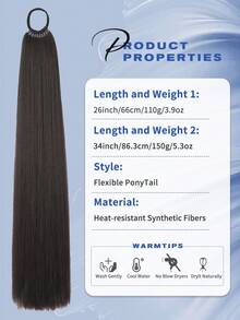26英寸/34英寸马尾假发，多功能弹力带黑棕色马尾假发，耐热，女士长直DIY缠绕式马尾，柔软自然的合成马尾，适合圣诞节、新年、狂欢节、音乐节等场合。 - 深棕色 - 查看 4