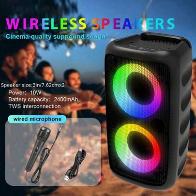 KTS-1265 无线双扬声器音响系统，带 RGB 环境灯光，便携式立体声扬声器 - 音乐爱好者的理想之选，适合家庭聚会/派对/户外露营
