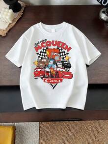 Lightning McQueen Cars-Themed 1 Piece Disney Graphic Print Fashion Crew Neck T-Shirt, Made Of 100% Pure Cotton, Is An Ideal Choice For Daily Wear, Vacation Leisure, Outdoor Adventures, Campus Life, And Shopping Outings. It's A Must-Have Item For Summer And Also The Perfect Gift For Boys And Girls. Every Child Deserves To Have A Disney T-Shirt. - trắng - Xem 3