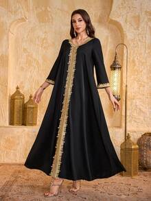 SUPGIR Women's V-Neck Straight Sleeve Chiffon Camisole Waist Design Elegant Slim Fit Evening Dress - Black - View 7