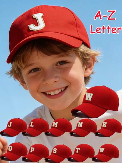 1顶儿童亮片字母红色棒球帽 - A-Z字母可选，遮阳帽，适合幼儿男孩女孩休闲户外日常穿着