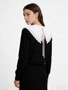 1 Pc White Small Shawl Collar With Floral Fake Collar, Shirt Collar Versatile Collar Fake Collar Fashionable Lace Collar - White - View 2