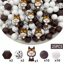 25pcs Animal Shaped Silicone Bead Set, Perfectly Fit For DIY Keychain, Bracelet And Pen Decor | Colorful Variety, Keychain Accessories | Smooth Surface Beads, Beads And Combination Accessories - Multicolor - View 16