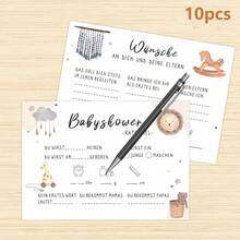 10/20/30/40/50PCS German Baby Shower Prediction Cards, Double-Sided Guessing Game & Wishes Cards, Fill-In Baby Shower Party Game, Gender Reveal Activity Cards, Cute Rainbow & Animal Theme - Multicolor B - View 6