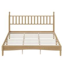King Size Wood Platform Bed With Gourd Shaped Headboard,Retro Style Platform Bed With Wooden Slat Support,Walnut - Natural + Wood + King - View 8