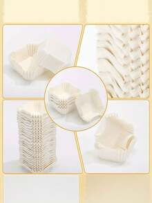 50/100pcs Baking Square Cake Oil Paper Cups, Heat-Resistant Paper Liners, Round Cake Paper, Plain Color Oil Paper Cups - View 2