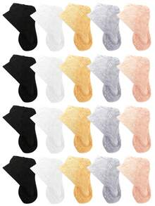 1/5/10双装 时尚女士蕾丝玫瑰花网眼袜 防滑隐形内衬袜 女式弹力舒适薄款透气短袜 柔软 - 彩色 - 查看 18