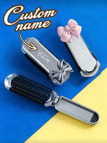 1pc Custom Engraved Name Air Cushion Massage Comb, Travel Comb With Bow, Folding Comb With Integrated Mirror, Personalized Laser Engraved Folding Air Cushion Hairbrush, Customized Portable Travel Comb, Mini Comb Friends, Her, Grandparents For Weddings, Living Room, Bedroom, Bathroom Hair Styling Kit Hair Tool Kit - Multicolor - View 8