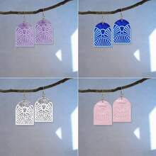 水波纹薄荷绿几何镂空拱形耳坠，女士款，亚克力双层组合3D效果独特耳环，春夏礼物 - 彩色 - 查看 6