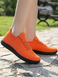 女士宽趾及肿胀脚鞋 - 柔软织物鞋面，透气设计，全天舒适休闲运动鞋 - 亮橙色 - 查看 4