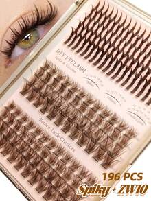 Rikuaild 196/228/260片棕色尖刺假睫毛 + 60D + 80D 卡通蓬松柔软簇状假睫毛 D型卷翘 适合派对、旅行、节日礼物、便携式化妆工具 - D - 查看 9