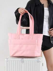 Women's Lightweight Fluffy Handbag, Suitable For Travel, Work, Beach, Gym, Shopping, Tote Bags For Women, College Essentials, Perfectly Matching With Fall Outfits Women , Pink - Hồng - Xem 7