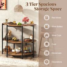 COSTWAY 3-Tier Home Bar Unit, Liquor Bar Table With Stemware Racks & Storage Shelves, Industrial Mini Bar With Metal Frame, Corner Wine Bar Cabinet For Home, Kitchen, Pub, Bistro, Rustic Brown - Brown - View 4