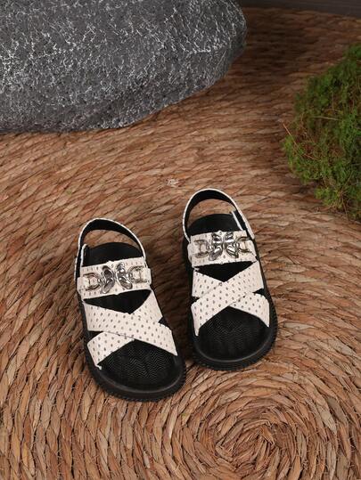 Baby Fashionable Metal Butterfly Buckle One-Strap Hook And Loop Sandals