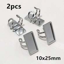 2个方形长方形不锈钢加厚可调节戒指托底座，适用于12/20/25mm 18x25mm凸面宝石DIY配件 - Thick Ring Setting - 查看 8