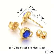 10pcs/Lot 7mm Round Gold Stainless Steel Earrings Base Post Components Connectors Earring Parts With Ring Making Supplies Bulk - Yellow Gold - View 19