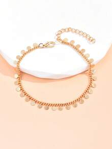 1 pièce Bracelet de cheville minimaliste doré style européen et américain, bracelet de cheville en métal style plage et resort pour femmes, accessoire élégant à franges pour l'été - Doré - Voir 4