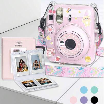 Estuche para cámara instantánea Mini12, Funda protectora transparente + Juego de álbum de fotos, Pegatinas lindas DIY, Accesorios de correa (Cámara no incluida)