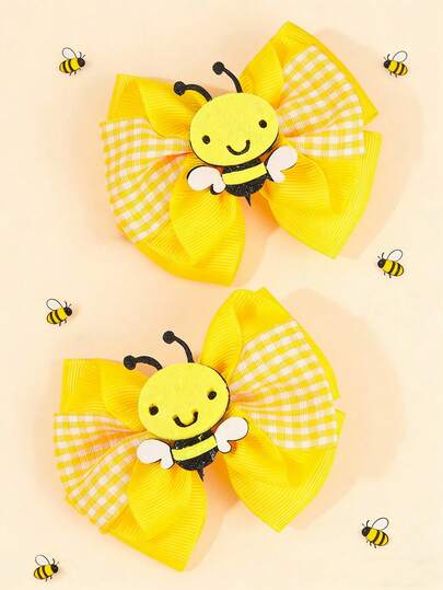 2pcs Bee Bow Hair Clips For Girls, Yellow Alligator Clips Hair Bows, Fabric Plain Hairpin, Cute Hair Accessories For Girls Bee Day Gifts,Party,Spring,Summer