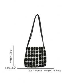 2026 年新款女士单肩包，采用简约休闲又不失精致的格纹图案。 - 黑色 - 查看 3