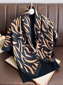 1条90*90厘米方形真丝方巾，女士斜纹真丝韩式简约条纹，可作领巾、头巾、时尚头饰、披肩、围巾 - 彩色 - 查看 13