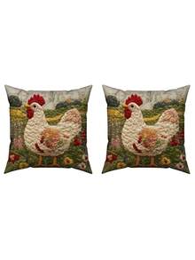 1pc Vintage Farmhouse Chicken Pattern Pillowcase - Vibrant 2D Flat Print, Machine Washable, 100% Polyester, Zippered Closure, Suitable For Living Room, Bedroom, Farmhouse Style Decor (Pillow Insert Not Included), Living Room Decor | Vibrant Chicken Pattern | Polyester Pillowcase, Chicken Decor - Olive Green - View 17