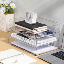 2/4 Packs A4 Size Clear Letter Trays - Stackable Paper Organizer, Desktop Organizer For Office - Desktop Storage Rack Document Organizer For File, Book, Newspaper And Magazine, Storage Compartments - Back To School Supplies - View 9