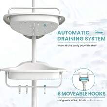 1 chiếc kệ góc phòng tắm 4 tầng có thể kéo dài, khay điều chỉnh được và thanh treo khăn xoay, không cần khoan, làm bằng thép không gỉ và nhựa trắng - hơn 800 giải pháp lưu trữ phòng tắm và nhà vệ sinh - Màu trắng, bốn lớp, có thể thu gọn - Xem 5