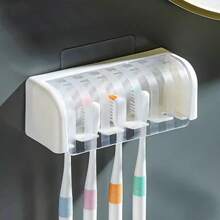 1pc Self-Adhesive 5-Slot Wall Mounted Toothbrush Holder With Cover, Suitable For Shower, Bathroom, Dorm, Can Hold Toothpaste And Toothbrush Cup (Cup Not Included) - Multicolor - View 10