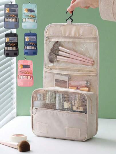 1个带挂钩的化妆包，化妆包，旅行、居家、学校、宿舍必备化妆包，大容量女士化妆包，化妆品收纳包，洗漱包，多功能包，手拿包，男士洗漱包