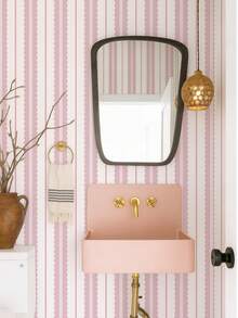 Pink Shell Pattern Self-Adhesive Wallpaper, Retro Line Wall Decor, Traditional Striped Decorative Wallpaper, Beige Background - 1PC - View 4