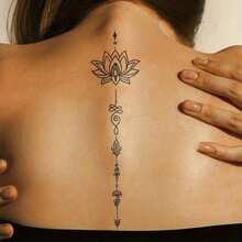 Lotus Flower Temporary Tattoo Stickers: Waterproof And Durable, Suitable For Chest, Back And Front Torso - Body Makeup - Shape: Rectangular,Spine Tattoo - Black - View 2