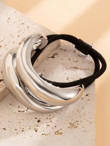 1/2pcs Elegant Gold Metal Minimalist Hair Scrunchies, Luxury Leather Arc Design Hair Ties, Women Simple Fashion Hair Accessories, Glossy Knotted Ponytail Holders, Round Top Ponytail Rings, Elastic Hair Bands, Women Hair Decorations,Summer,Holiday,Travel - Multicolor - View 7