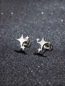 2只朋克风不锈钢星星耳钉，时尚中性设计 - 耳環 - 查看 5