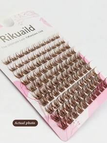 Rikuaild 100片D型卷翘蓬松棕色簇状假睫毛，浓密丰盈，单根嫁接，柔软细腻，打造自然棕色妆容，单根柔软睫毛，DIY嫁接，日常佩戴 - D - 查看 10