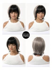 Short Silver-Gray And Black Wigs Layered 80s Pixie Cut Wig With Bangs Synthetic Natural Fake Hair Wigs For Replacement Wigs Colourful Synthetic Hair Wig High Temperature Hair For Women Holiday Daily Fashion Style Synthetic Hair Wig Woven Hair Wig For Halloween And Christmas - 拼色 - 查看 8
