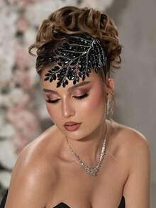 1pc Elegant Handmade Full Crystal Headband, Bridal Hair Accessory For Wedding, Holiday Party, And Daily Wear - Black - View 2
