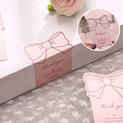 20/50pcs Pink Bow Gift Sealing Stickers, Gift Box Sealing Stickers, PVC Adhesive Labels For DIY Decoration