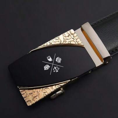 时尚黑色自动扣皮带套装，自动扣logo设计，商务风格，适合丈夫/男友日常通勤和商务休闲场合，男士日常穿搭必备单品