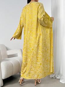 Bamglam 夏季扎染无肩带连衣裙，浪漫荷叶边下摆，度假装扮女装 - 金色 - 查看 3