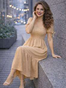 VESTIDO LARGO TIPO CAMPESINO CON MANGA MOD. ALY - Camel - Ver 2