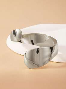 1pc Curved Smooth Geometric Open Adjustable Intersecting Bracelet, Summer Fashion Accessory For Girls - Silver - View 2