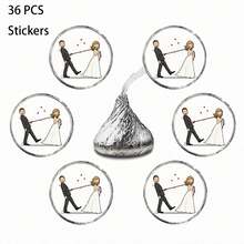36/180 Pcs Stickers Featuring A Bride And Groom Pulling A Rope, Perfect For Anniversary Celebrations, Wedding Party Favors, Along With Candy And Envelopes - A - View 9