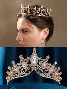 2pcs King And Queen Crown Set, Unisex, Suitable For Wedding, Graduation, Birthday, Valentine''s Day Party And Other Occasions - Gold - View 2