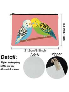 1个鹦鹉图案时尚拉链钱包，可作零食袋、化妆品收纳包、双面印花化妆包、学生文具袋、节日礼物 - 1个活泼有趣的鹦鹉西瓜蛋糕化妆包 - 轻便可折叠拉链设计，适合女士和朋友 - 彩色 - 查看 3