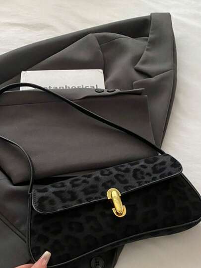 Women's Vintage Faux Oiled Leather Flap Decor Shoulder Underarm Bag Suitable For Dating Outing Party Leopard Print Cheetah Print , Vintage Bag , Leopard Cheetah Print